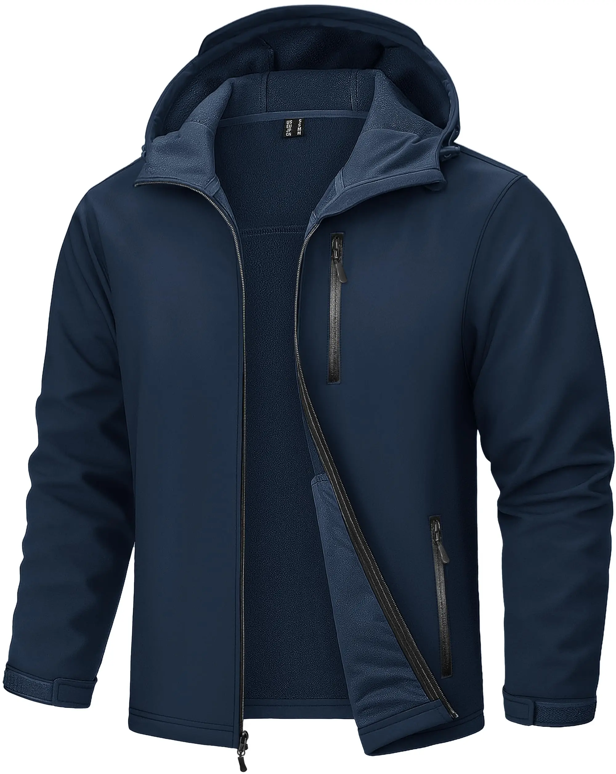 Men's Fleece Softshell Jacket with Hood Lightweight Waterproof | Full zip, multi pockets design coat | Windbreaker | For winter, rain, tactical, hiking, work, outdoor