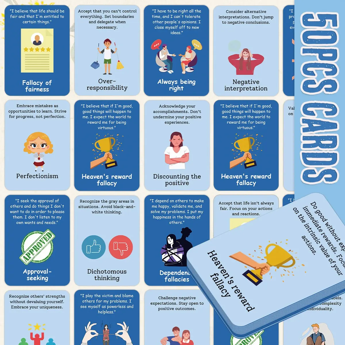 50 Cognitive Behavioral Therapy Cbt Flashcards, Thought Distortion Identification, Anxiety Depression Management, Health Education Learning Cards
