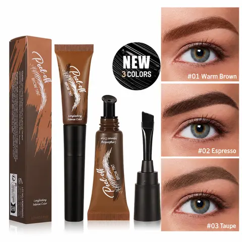 Easy Peel Tattoo Brow Gel, Waterproof Sweatproof Eyebrow Tint with Precision Brush, Buildable Shade, All Skin Types, Natural Dense Brow, Temporary Brow Dye | 150° Small Curved Tray