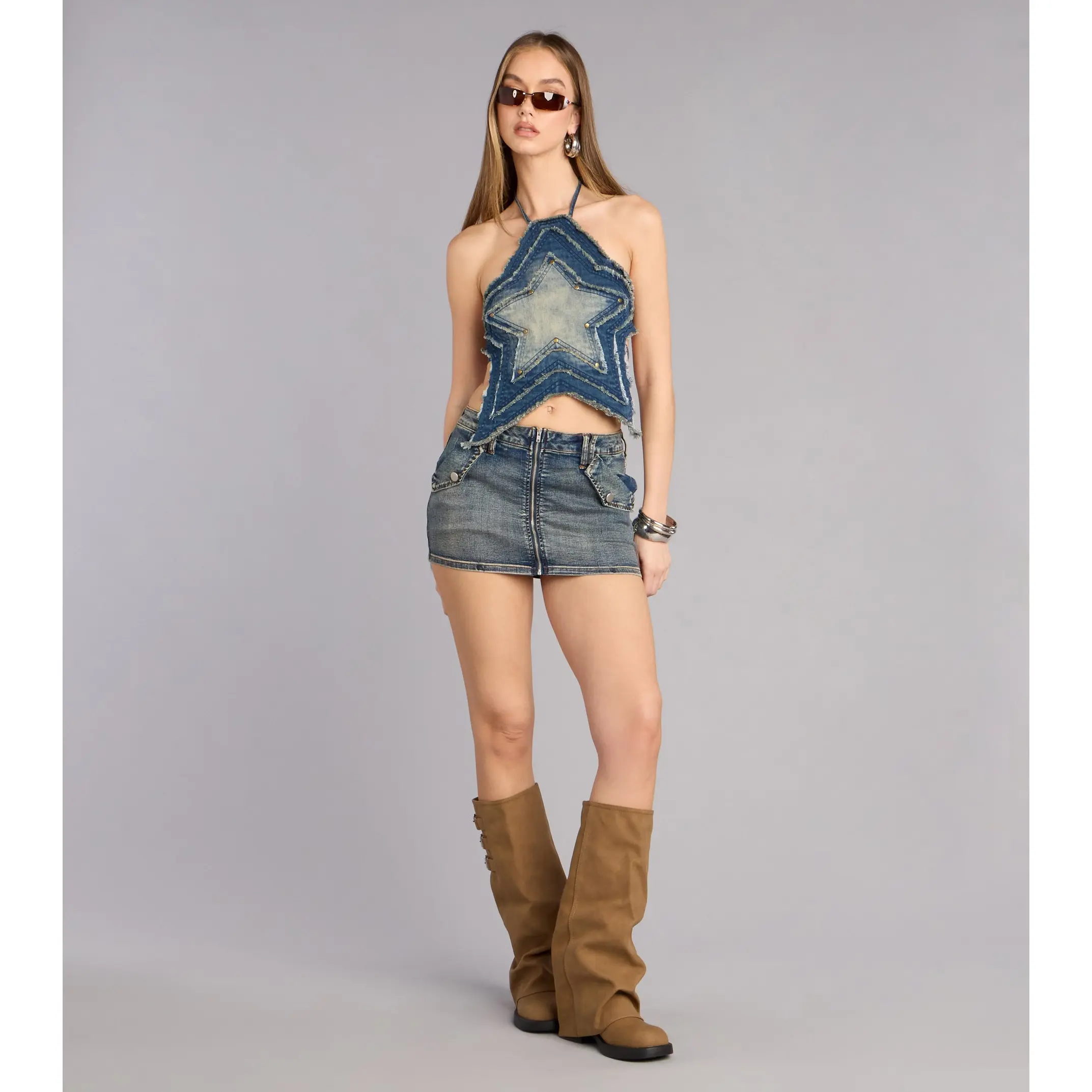 Cool And Confident Denim Mini Skort