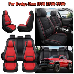 Fits For 2002-2023 Dodge RAM 1500 2500 3500 Premium Leather 5 Seat Covers Full Set with 3D Waist Pillow, Car Truck Pickup Front Rear Cushion Protector Pad Mat 5 Sit, Waterproof Breathable Non-Slip with Storage Bag, 4 Seasons Business Household Use