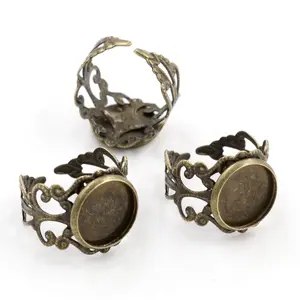 12mm 10pcs Antique Bronze Plated Brass Adjustable Ring Settings Blank/Base,Fit 12mm Glass Cabochons,Buttons;Ring Bezels -J2-08