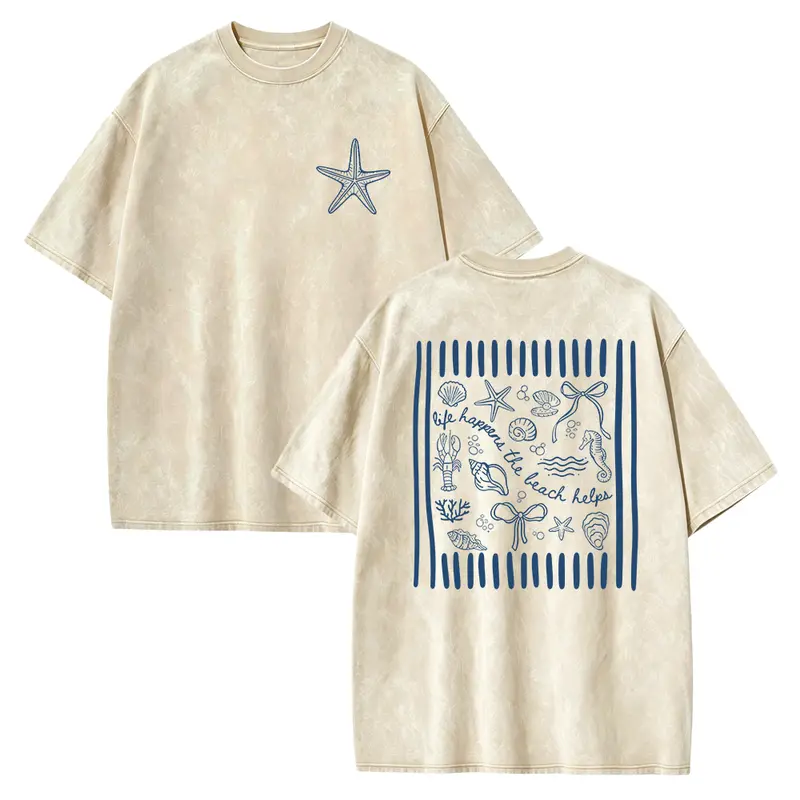 Women's Fitted Cut Graphic Beach T-Shirt - Soft Fabric, Round Neck, Short-Sleeve Casual Top, Coquette Seashell Design, Summer Beach Gift