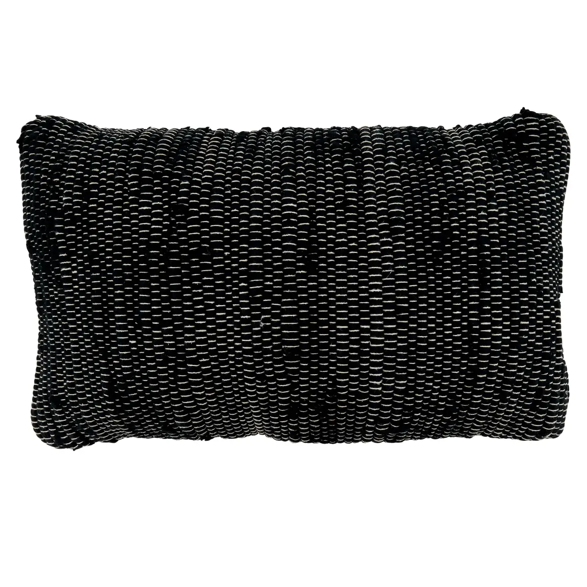 SARO 3332.BK1423BP 14x23 in Oblong Poly-Filled Throw Pillow, Black Chindi Design for Home Room Decor, Oblong Shape