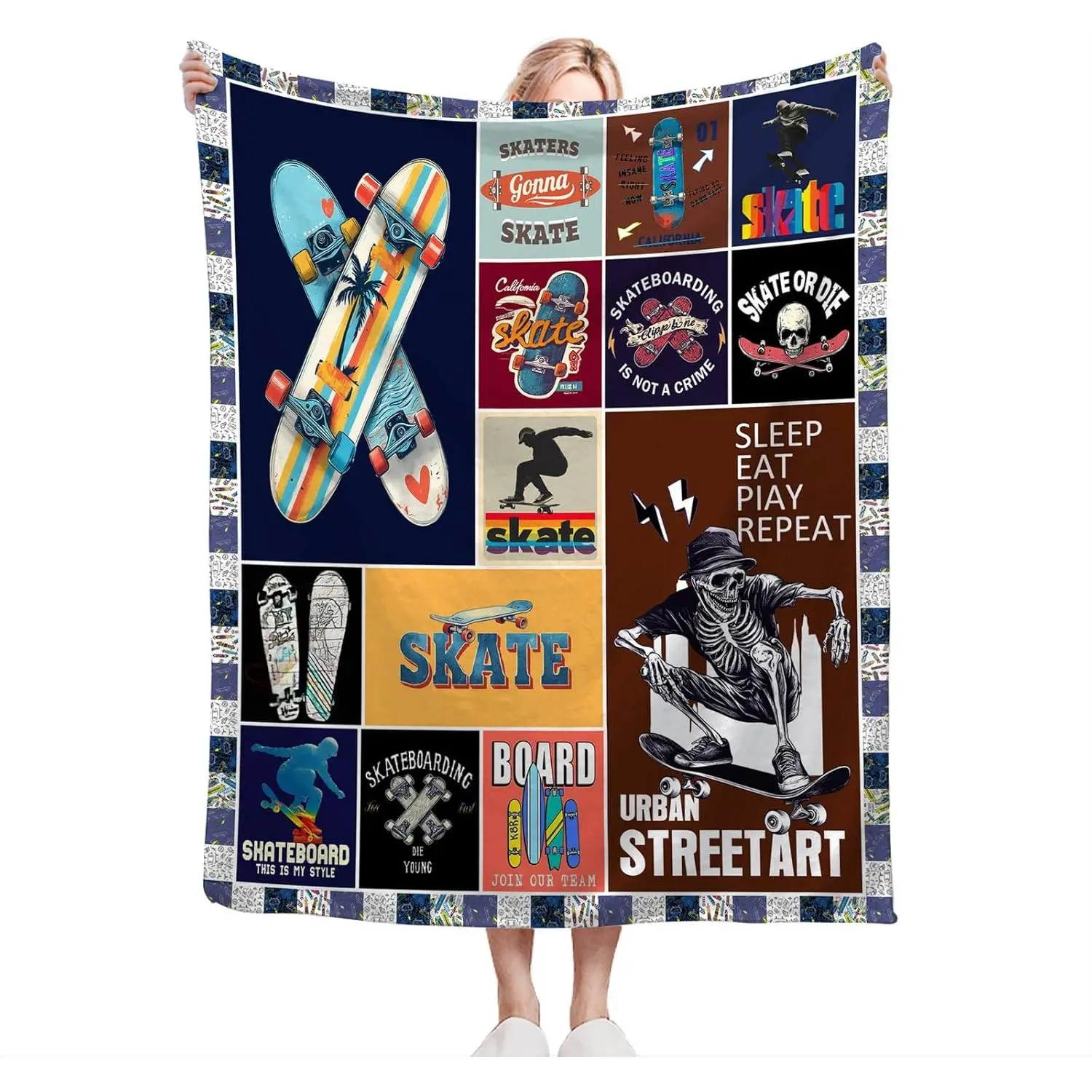 Taimeng Skateboard Throw Blanket, Skateboard Sports Blanket, Skater Stuff Fleece Cozy Flannel Warm Lightweight Blankets Gifts for Kids Teens Women Men Girls Boys