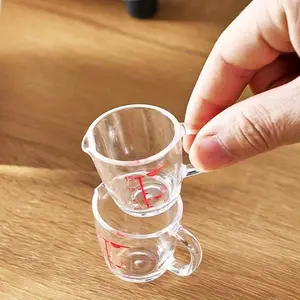 2-Pack Transparent Mini Measuring Cups With Red Markings, Stackable Nesting Cups For Baking & Coffee | Multi-Scale ML/Oz, Easy-Read, Ergonomic Handle For Milk Frothing & Kitchen Prep
