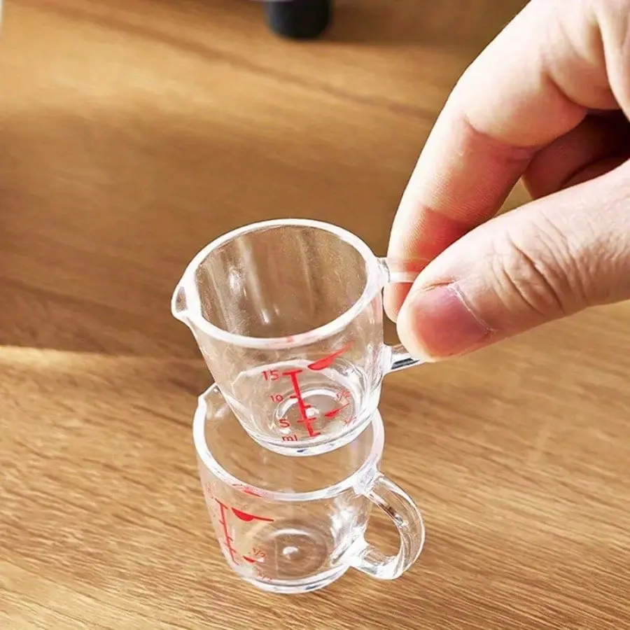 2-Pack Transparent Mini Measuring Cups With Red Markings, Stackable Nesting Cups For Baking & Coffee | Multi-Scale ML/Oz, Easy-Read, Ergonomic Handle For Milk Frothing & Kitchen Prep