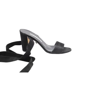 Pre-owned Manolo Blahnik Women's Manolo Blahnik Tondala Ankle Wrap Heels in Black Suede by Rebag