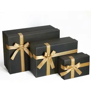 Black  Boxes with  Ribbons & Bows - (3 Sizes) Sturdy  Boxes with  for Presents - Elegant  Wrapping Boxes for  Wrapping