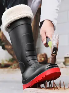 Men's Knee-High Rain Boots Anti-Stamping Safety Shoes, Fashionable Non-Slip Waterproof Comfortable Winter Boots, Durable Steel Insert Design