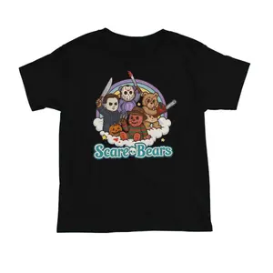 Unisex Vintage Short-Sleeve Round Neck Casual Streetwear Scare Bears Halloween Cute Horror Rainbow Graphic T-Shirt
