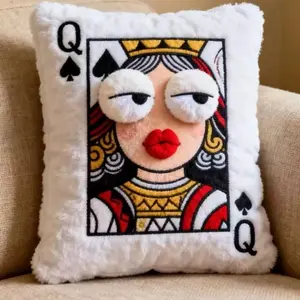 Embroidered Card Motif Throw Pillow with Embroidered Cloth, Ideal for Sofa, Bedside Decor, Perfect Birthday & Holiday Gift for Sports & Outdoor Enthusiasts