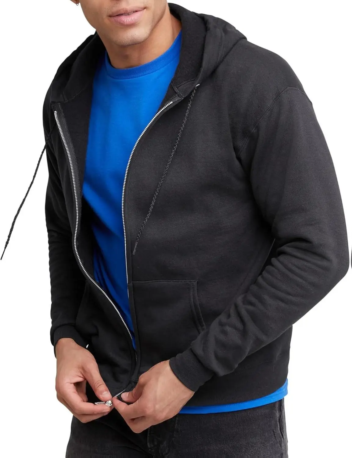 Hanes EcoSmart Fleece Zip-Up Hoodie for Men Full-Zip Hooded Sweatshirt 50% Cotton 50% Polyester Unisex Sizing Soft Warm Double-Needle Stitching American Cotton Fleece Medium