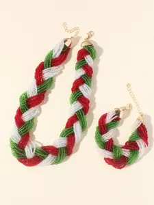 Women's Boho Beaded Necklace & Bracelet Set, Handmade Glass Jewelry for Daily Wear & Parties, Christmas Gift Idea