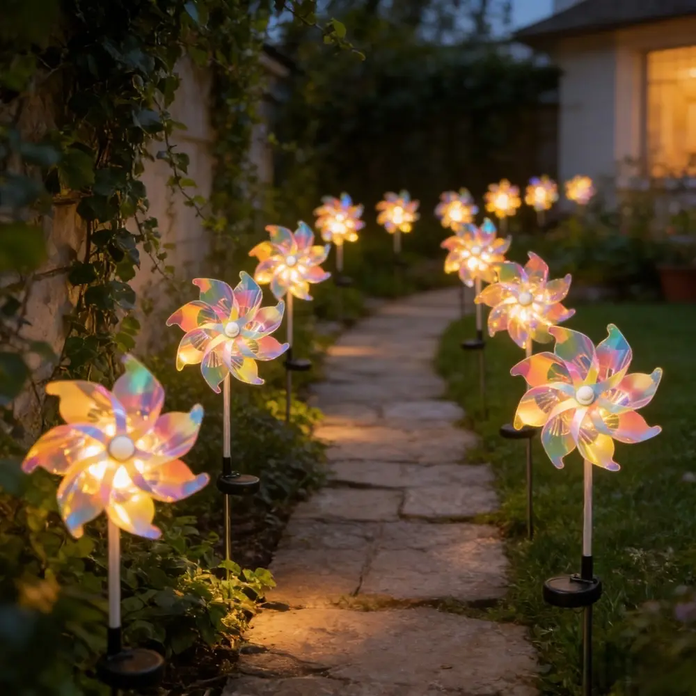 Solar LED Wind Spinners with Kinetic Wind Sculptures, 8-Mode Solar-Powered Outdoor Decor for Yd & Garden, Lawn Pathway Lighting with Glowing Atmosphere