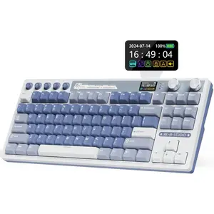 Gaming Keyboard with Screen and  Knob, 75% Percent 2.4Ghz//USB-C Mechanical Keyboard with Gasket Structure, RGB Backlit Hot Swappable Cream , Blue
