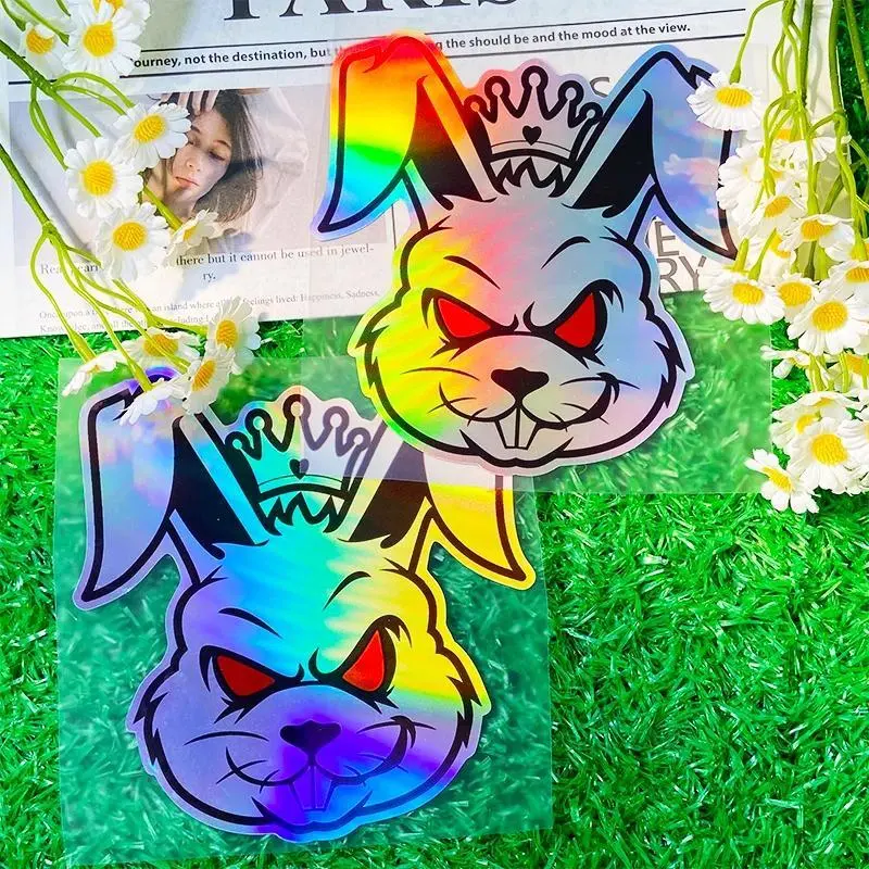 Rabbit King Pattern Car Sticker, Cool Waterproof Vinyl Decal, Car Decals, Suitable for Motorcycle Fuel Tank, Helmet Box, Car Rear Window, Triangular Window