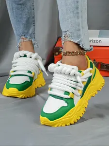 Women's Fashionable Colorblock Lace Up Low Top Sneakers, Sporty Running Shoes, Casual Comfortable Breathable Sports Running Shoes, Female All-match Round Toe Chunky Sneakers for Daily Wear