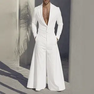 INCERUN Men 2025 Autumn Deep V-Neck Jumpsuit With Wide-Leg Pants, Ideal For Vacations, Parties, Beach Outings, And Casual Wear.
