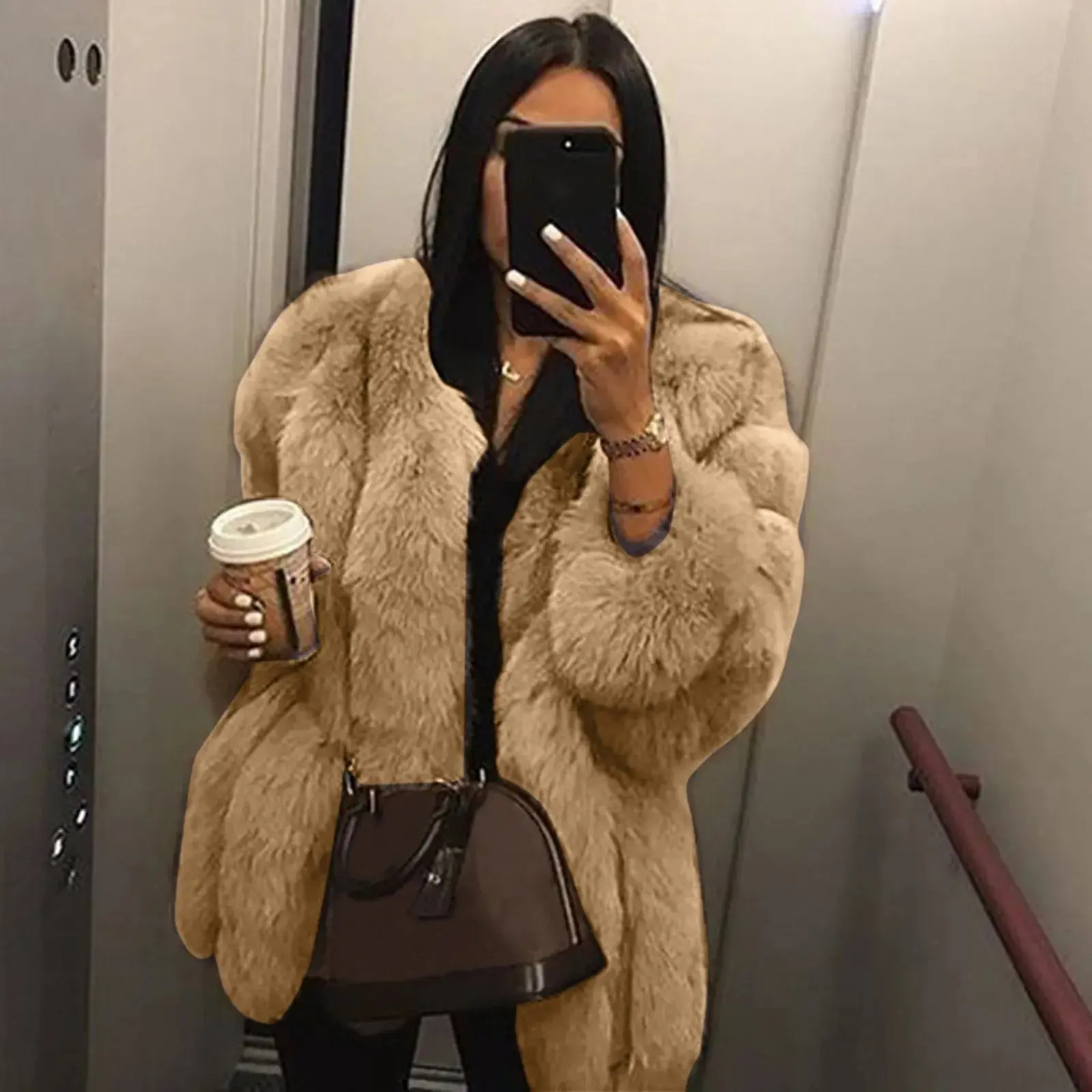 Women's Plush Fur Cardigan Jacket Winter Coat