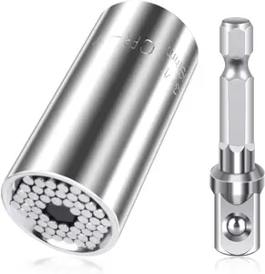 Super Universal Socket Tools Gifts for Men, Grip Socket Set Fits Standard 1/4'' - 3/4'', 7mm-19mm Universal Socket Wrench Tool Sets with Power Drill Adapter, Father's Day Gifts for Dad
