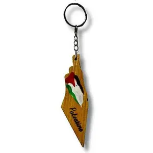 Painted Palestine Flag on Wood-Shaped Palestine Keychain