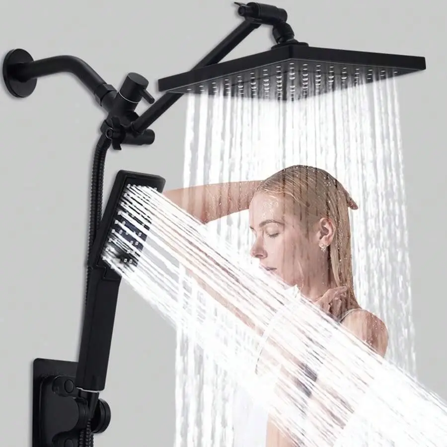 Durable Bathroom Shower System, 10-Inch Extension Arm, Adjustable Handheld Spray, Wall-Mounted Valve Control, Rainfall Shower Head