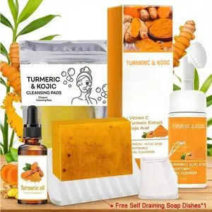 Turmeric Soap & Essential Oil Set,Including 1 Counts Turmeric Soap &1 Counts Essential Oil & 1 Counts Soap dish, Daily Skin Care Set forMen & Women