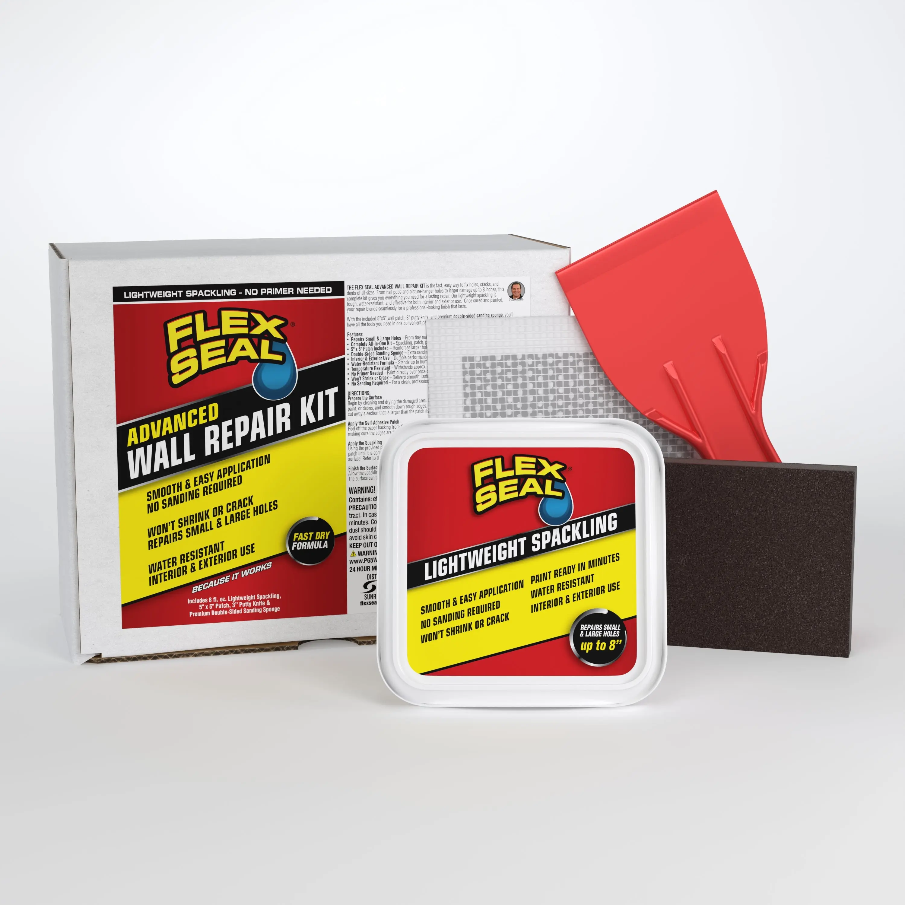 Flex Seal Wall Repair Kit, 8oz Drywall Repair Solution with Metal Mesh, Dual-Sided Application for DIY Users, Hole Fill