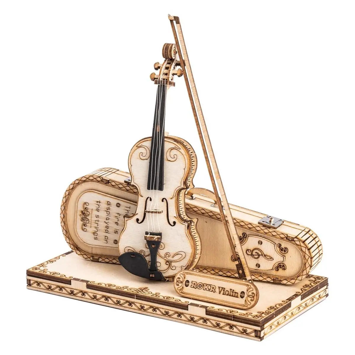 Robotime 3D Wooden Puzzle - Hollow Circle Violin Scale Replica, Wind-Up Spring Musical Toy with Orrery Motion, DIY Assembly Decor Ornament, Gift Box for Girls' Birthday Gift, Ornaments