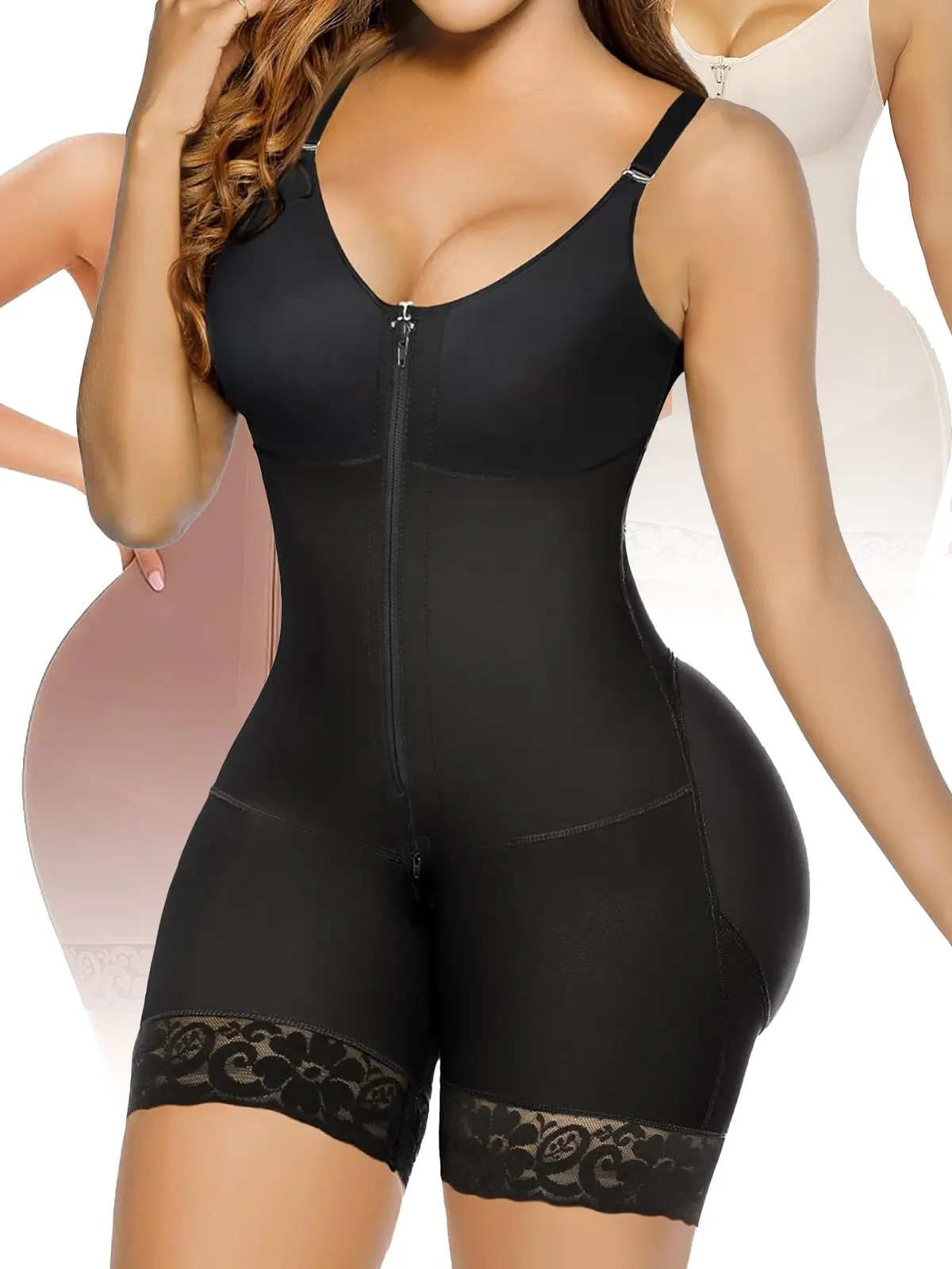 Fajas Para Mujer Faja Waist Trainer Full Body Shapewear for Women Faja Body Shaper Comfortable Fit Butt Lifter Shaper with Zipper Tummy Control Bodysuits Crotch Detachable Shoulder Strap Ultra Stretch Fabric Customizable Fit Zip-Up Comfort Breathable