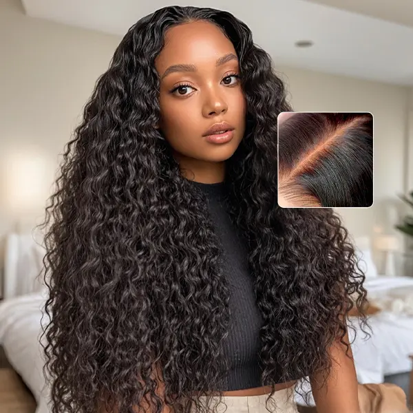 OhMyPretty Glueless Wig, Water Wave 7x5 HD Lace Closure with Pre-Plucked Edges and Pre-Bleached Knots, Virgin Human Hair, Wear and Go, Glueless Closure Wig, Wigs Human Hair