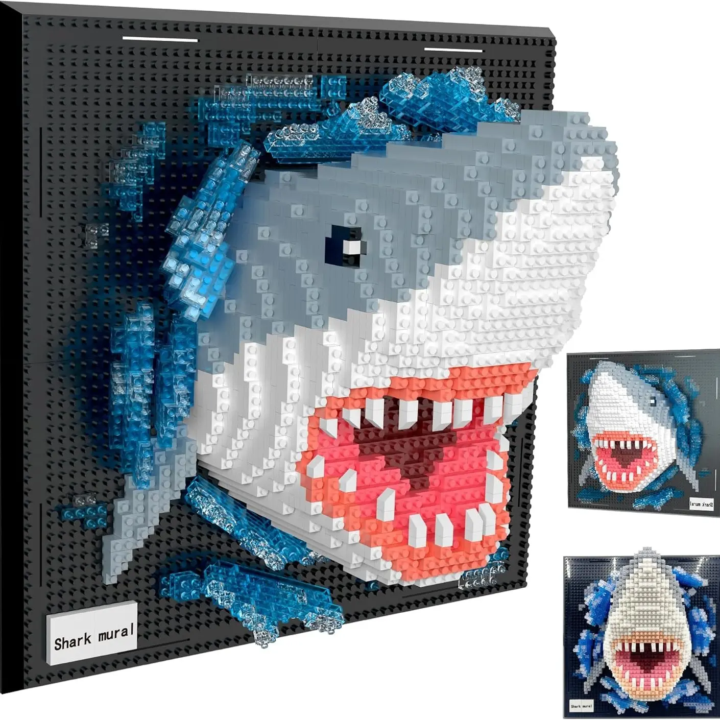 2166pcs Adult 3D Wall Art Shark Mural Building Kit, Building Blocks Set, Abs Material Megalodon Shape, Ocean Animal Blocks for Wall Decor or Desk Display, DIY Model Kit, Building Block Sets, Buildable Blocks Kit