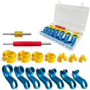 16PCS AC Fuel Line Disconnect Removal Tool Set with Storage Box, Valve Core Remover Tool Kit For 1/4, 5/16, 3/8, 1/2, 5/8, 3/4, 7/8 Inch Master Quick Disconnect Tool Kit For Auto Repair Tools