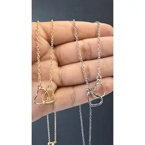 Dainty Double Heart Pendant Choker - Gold/Silver Color-Coated Cable Chain, 16in with 2in Extender, Silver Heart Design, Decorative Jewelry, Color-Coated Style, Silver Heart Necklaces, Decorative Jewelry Necklaces
