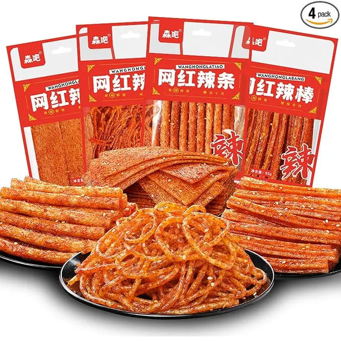🔥 BEST SELLER! Spicy Strips,Latiao,4 Packs Chinese Spicy Sticks,Classic Piquancy Daily Party Latiao Delicious Snack-3.2Oz Per Pack