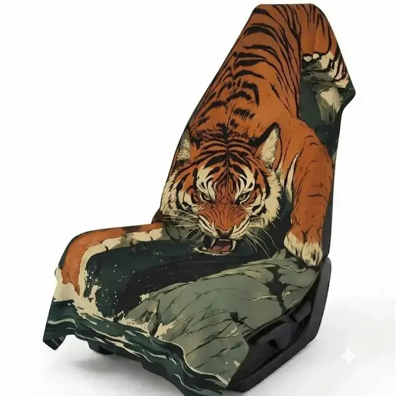 Tiger Car Seat Cover , Fierce Tiger Waterproof Front Seat Protector, Quick Dry Microfiber Seat Cover for Gym, Beach, Hiking, Universal Car SUV Truck Accessory