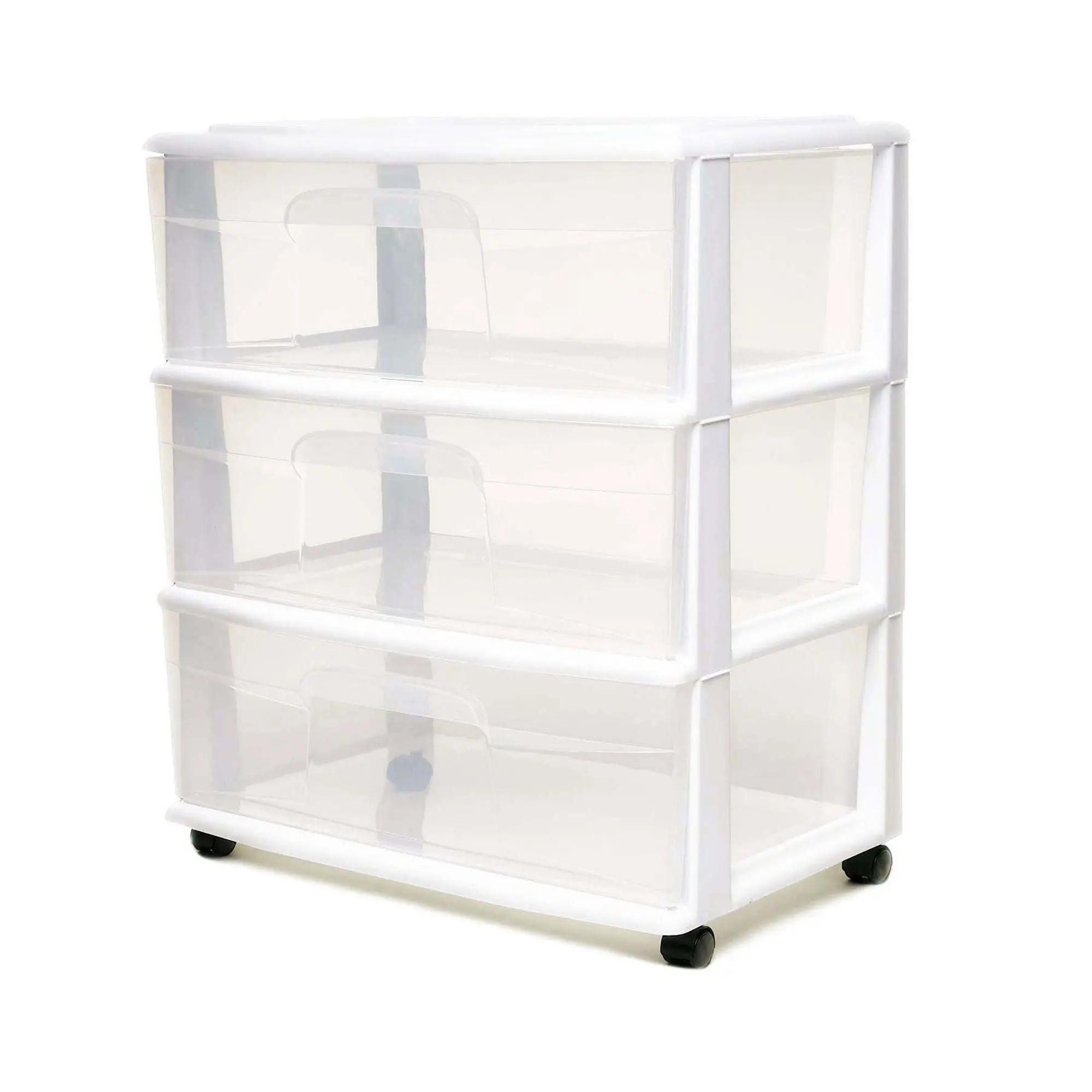Homz Plastic 3 Clear Drawer Small Rolling Storage Container Tower, Framed Boxes Kitchen