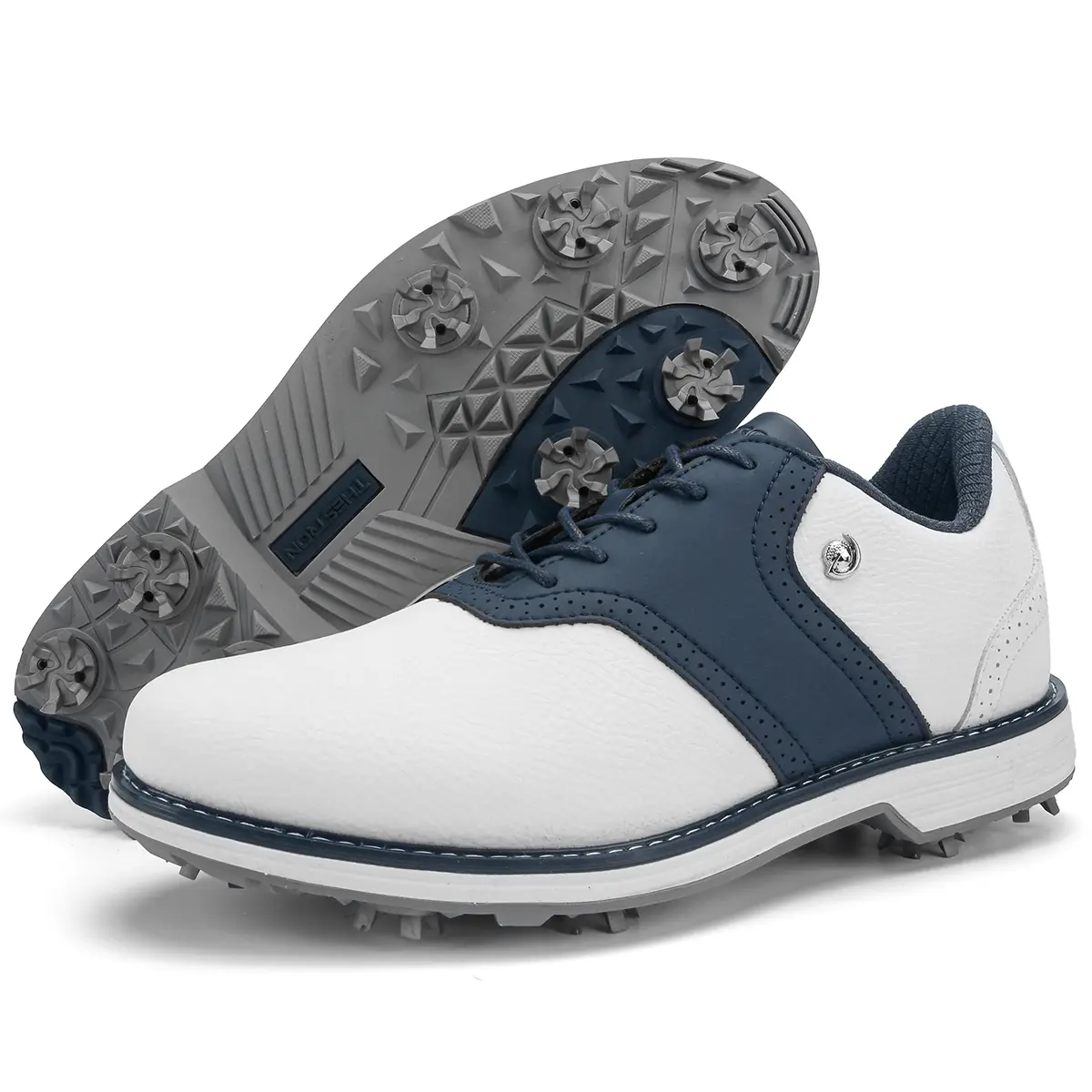 Men's Sporty Golf Shoes - 9-Spiked, Waterproof, Lightweight, Anti-Slip, Breathable Brogue Shoes for Golf Course Training, Walking & Swing Support