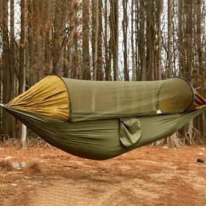 Quick-attach nylon portable travel hammock with built-in mosquito net - Perfect for outdoor camping, backpack trips, and hiking