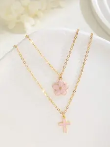 Cherry Blossom & Cross Pendant Necklace, Fashion Jewelry for Party, Daily Clothing Decor, Trendy All-match & Exquisite Jewelry for Birthday Gift