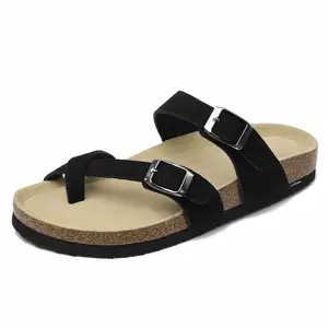 Womens Cork Footbed Sandals Comfort Open Toe Slides Adjustable Buckle Beach Summer Flat Sandals
