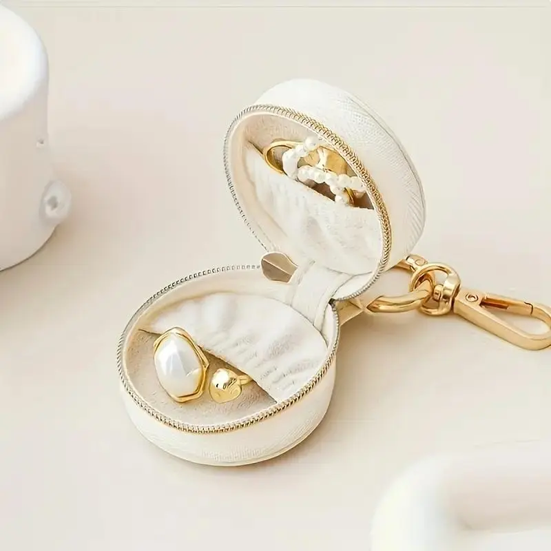 Fashion Mini Pendant Jewelry Box, 1.97 Inch Faux Leather Waterproof Ring Earring Necklace Accessory Storage, Small Decorative Zipper Jewelry Case, Organiser