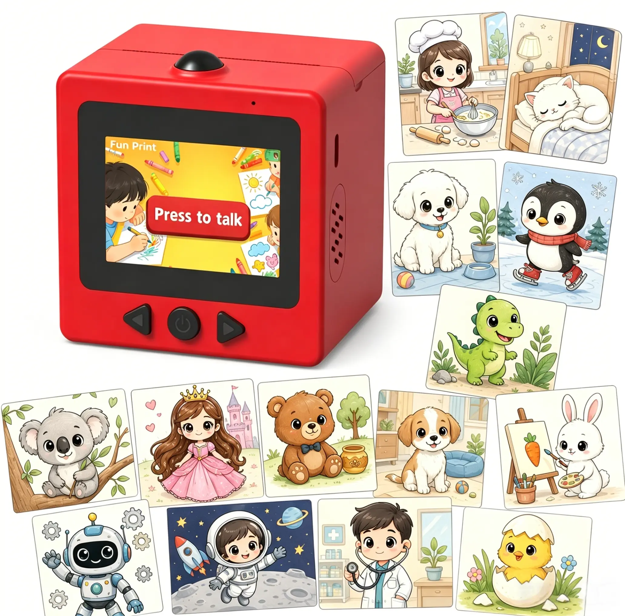 Kids AI Voice Inkless Thermal Mini Printer - Wireless 2.4G Wi-Fi, Display Screen, Fun Print App, 2 Paper Rolls, 6 Colored Pencils, Ideal for Drawing, Creative Gift for Boys & Girls (Thermal Printers, Computers & Office Equipment)