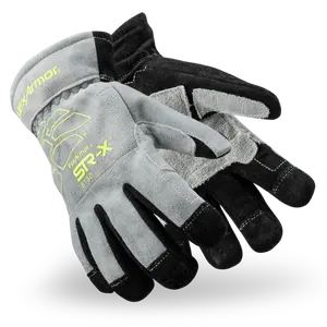 FireArmor SR-X 8180 Gloves Gray & Black with Yellow Logo Design - Cow Suede Leather, NFPA 1971 Certified, Kevlar Liner, 100% Nomex Inner Liner