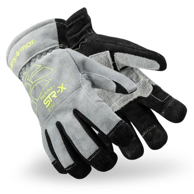 FireArmor SR-X 8180 Gloves Gray & Black with Yellow Logo Design - Cow Suede Leather, NFPA 1971 Certified, Kevlar Liner, 100% Nomex Inner Liner