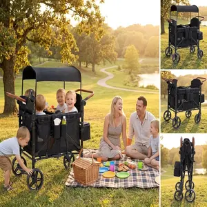 Stroller Wagon for 4 Kids, 4 Seater Wagon Stroller with Snack Tray, Large Storage Bag, Phone Cup Holder, Removable Canopy, Foldable Wagon Stroller 4 Seater with Adjustable Push Handles