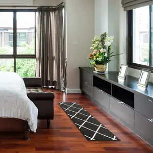 Diamond Indoor Hallway Runner Rug, 22"x 60" Black