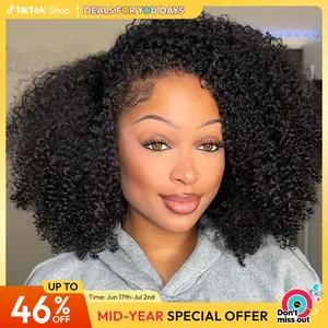 CurlyMe Wear Go Half Wig 250% Density Afro Kinky Curly Natural Black Human Hair Wigs Upgrade With Drawstring Cap Invisible Hairline Seamless Flip Over 3 IN 1 Glueless Install Wigs Beginner Friendly #summerwins #DealsForYouDays