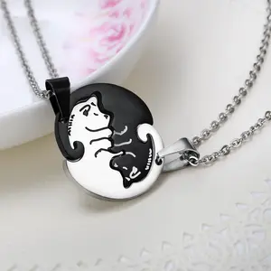 Unisex 2-Piece Minimalist Stainless Steel Chain Jewelry Necklaces with Kitten Hug Spliced Custom Pendant, Wear-Resistant Daily Fashion Accessory, Anniversary Gift for Girlfriends, Minimalist Chain